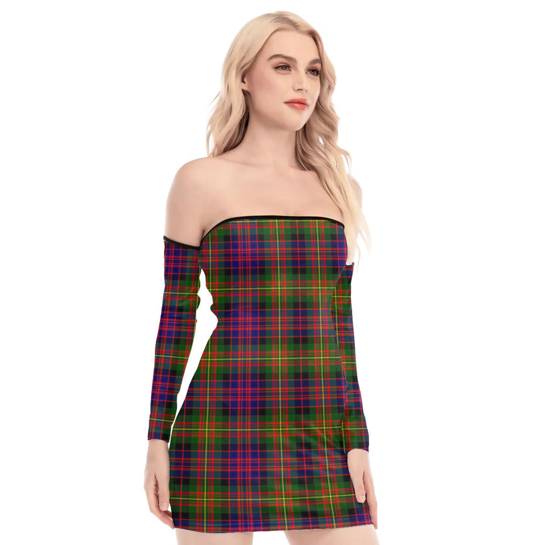 Carnegie Modern Tartan Plaid Off-Shoulder Back Lace-Up Dress