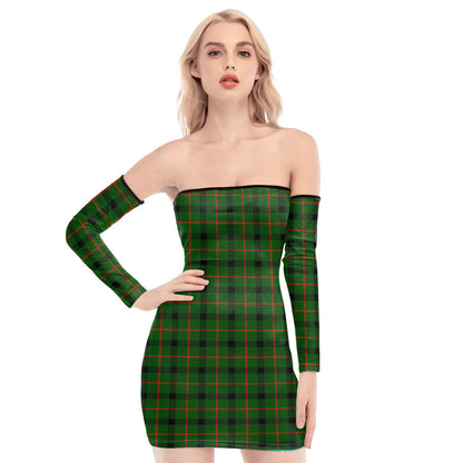 Kincaid Modern Tartan Plaid Off-Shoulder Back Lace-Up Dress