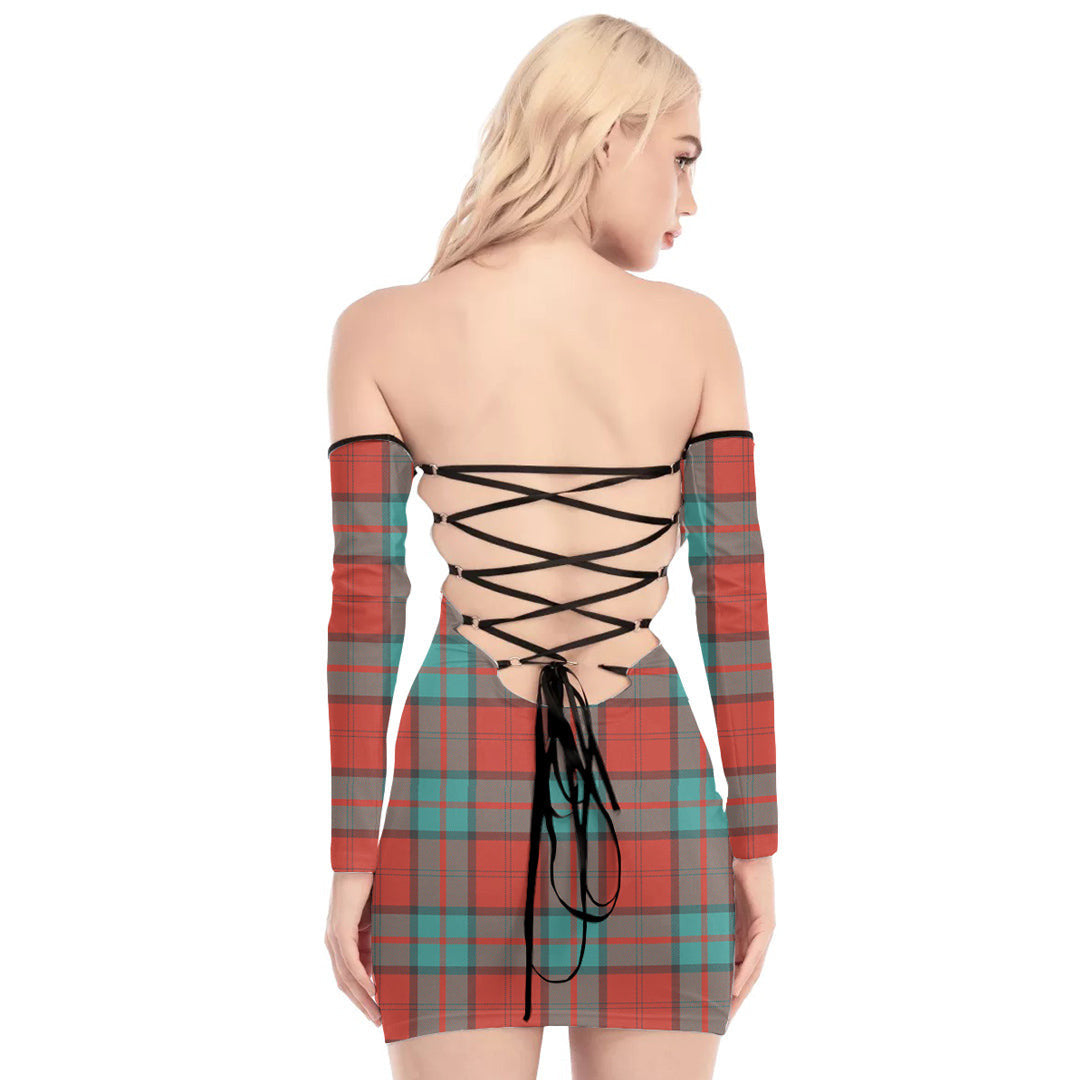 Dunbar Ancient Tartan Plaid Off-Shoulder Back Lace-Up Dress