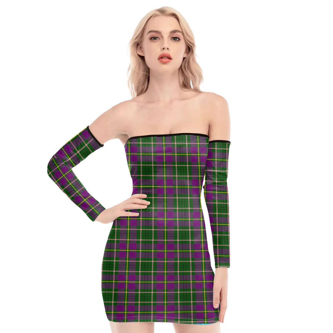 Taylor Tartan Plaid Off-Shoulder Back Lace-Up Dress