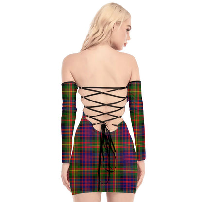 Carnegie Modern Tartan Plaid Off-Shoulder Back Lace-Up Dress