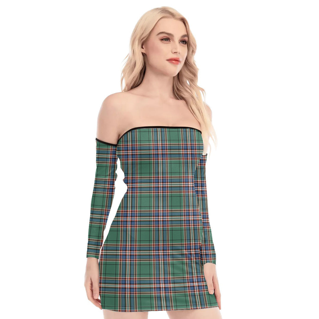 MacFarlane Hunting Ancient Tartan Plaid Off-Shoulder Back Lace-Up Dress