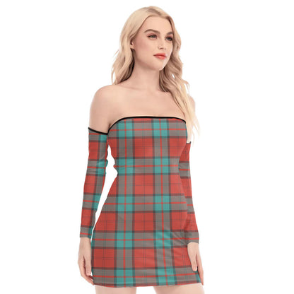 Dunbar Ancient Tartan Plaid Off-Shoulder Back Lace-Up Dress