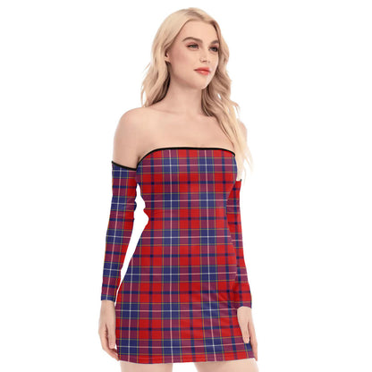 Wishart Dress Tartan Plaid Off-Shoulder Back Lace-Up Dress