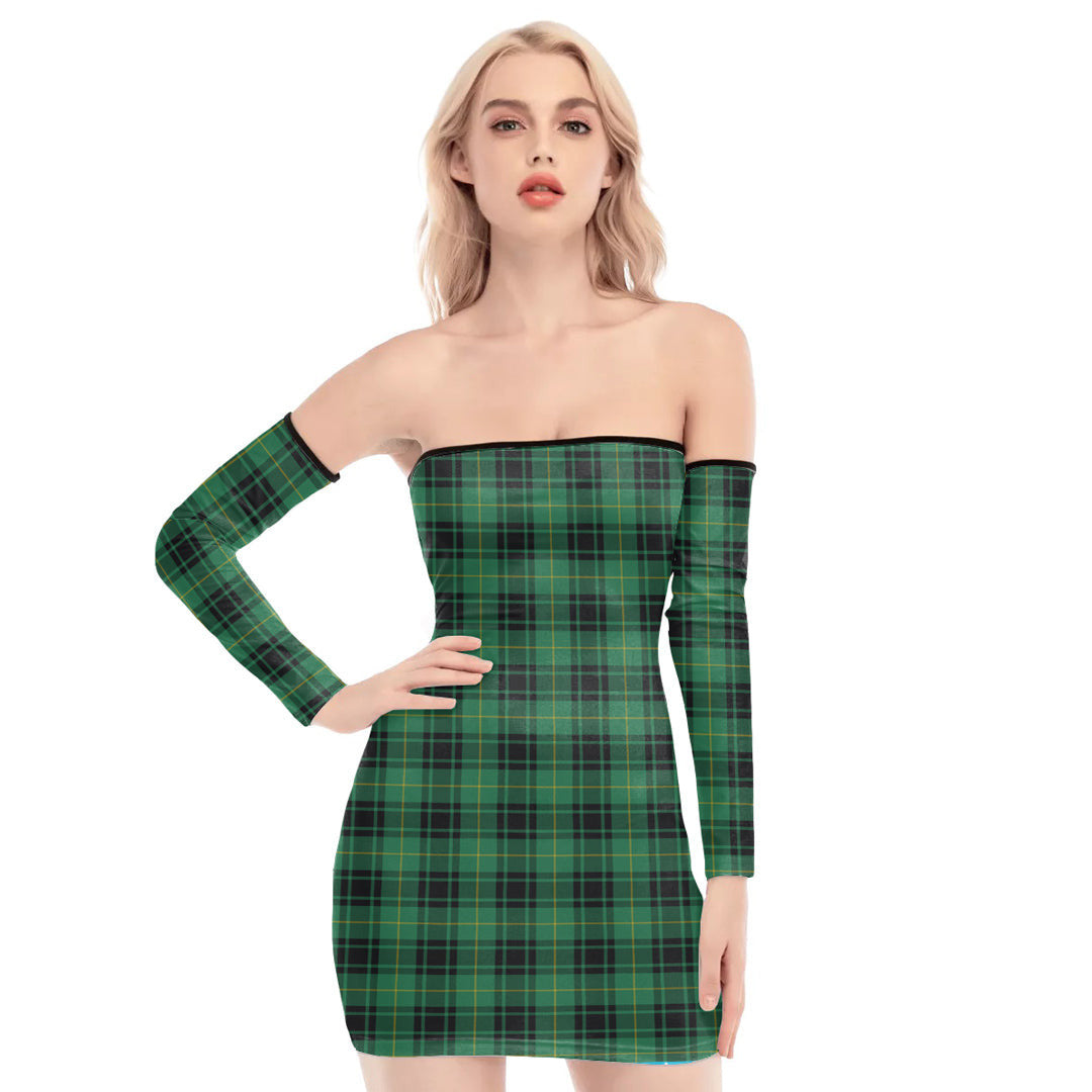 MacArthur Ancient Tartan Plaid Off-Shoulder Back Lace-Up Dress