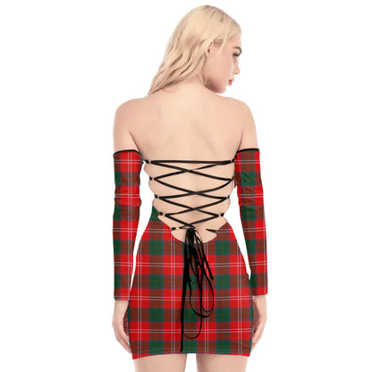 Chisholm Modern Tartan Plaid Off-Shoulder Back Lace-Up Dress