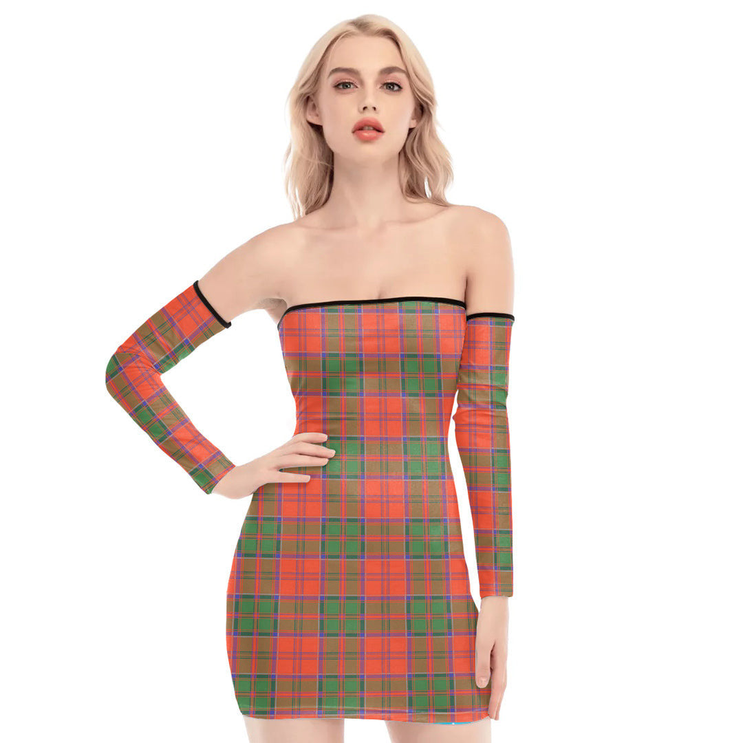 Grant Ancient Tartan Plaid Off-Shoulder Back Lace-Up Dress