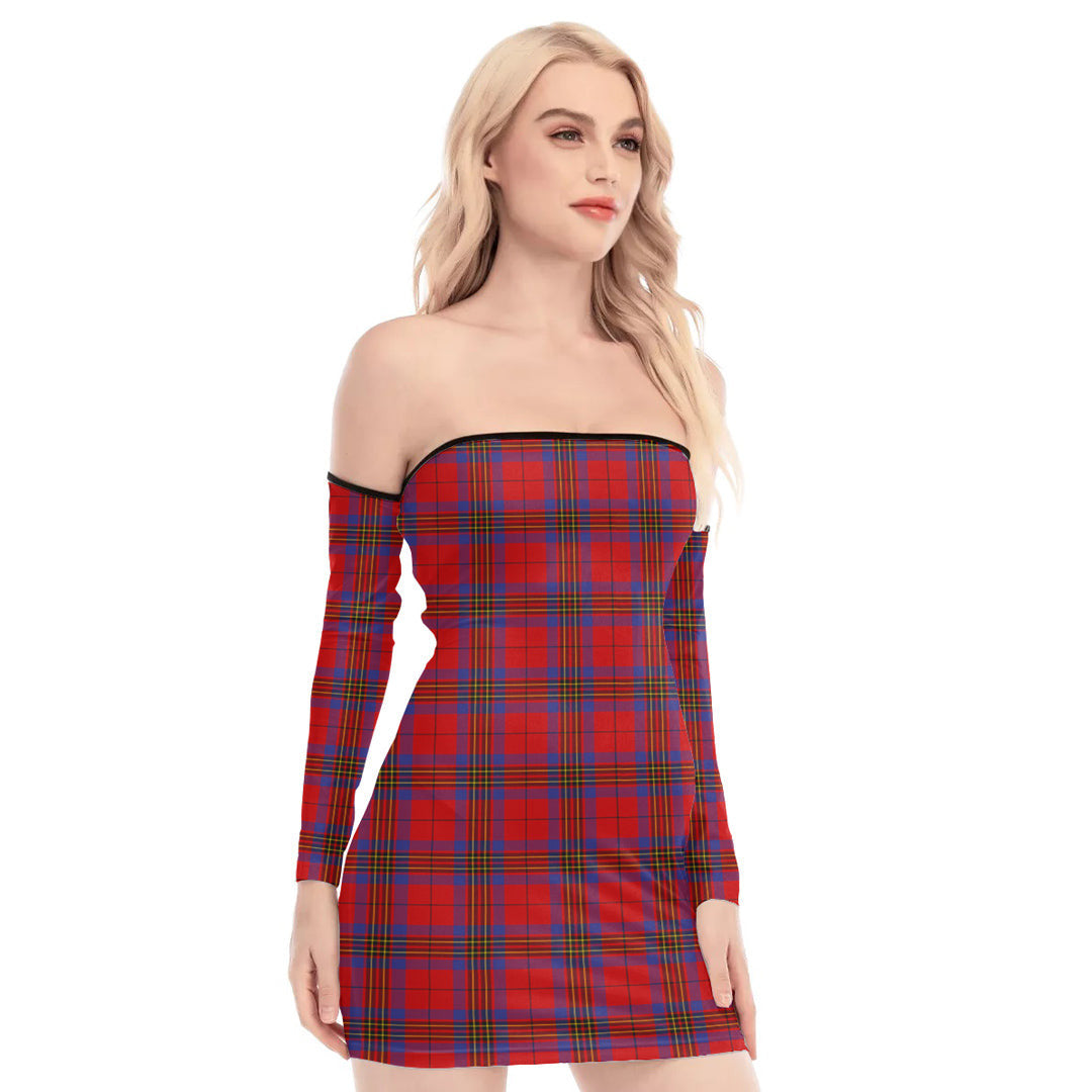 Leslie Modern Tartan Plaid Off-Shoulder Back Lace-Up Dress