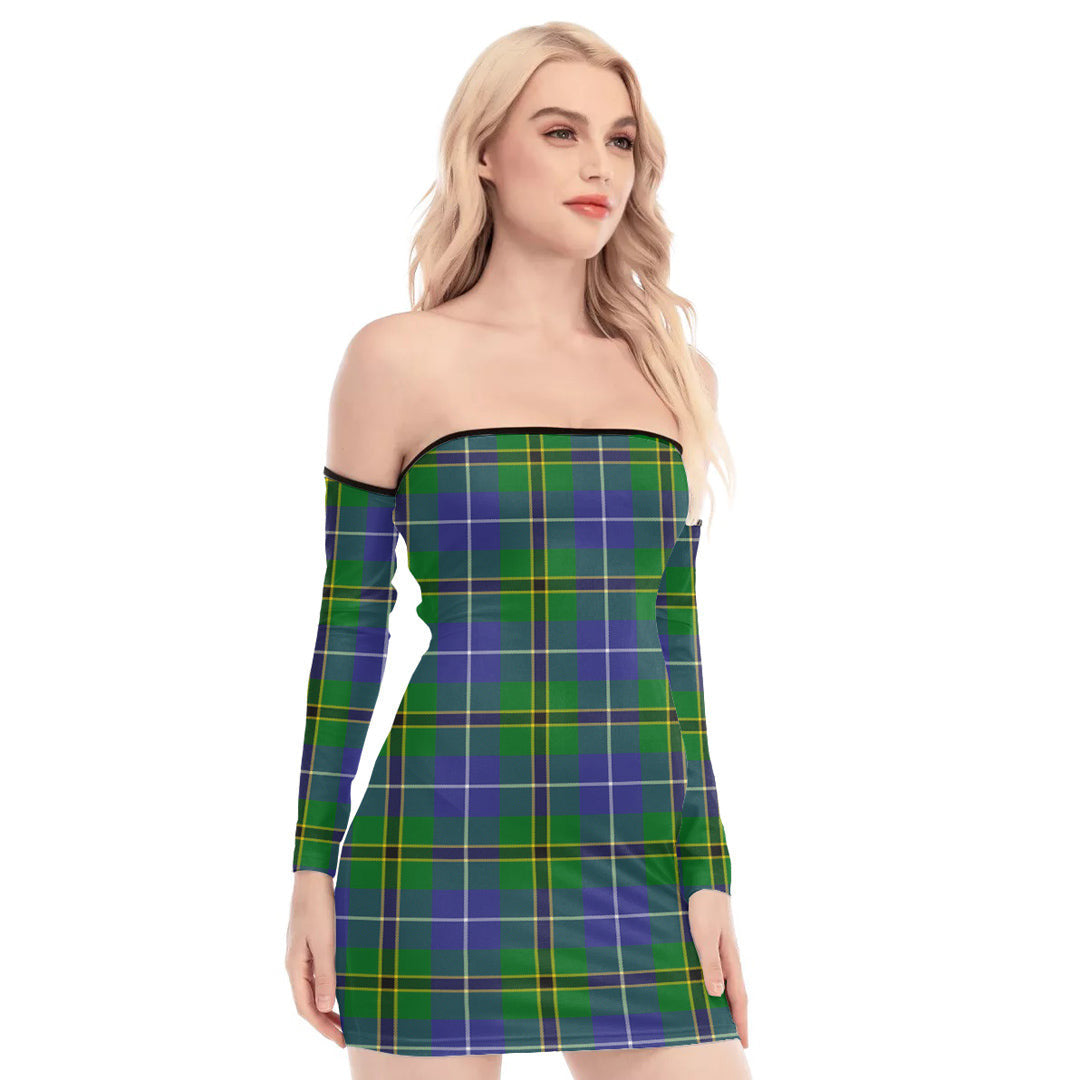 Turnbull Hunting Tartan Plaid Off-Shoulder Back Lace-Up Dress