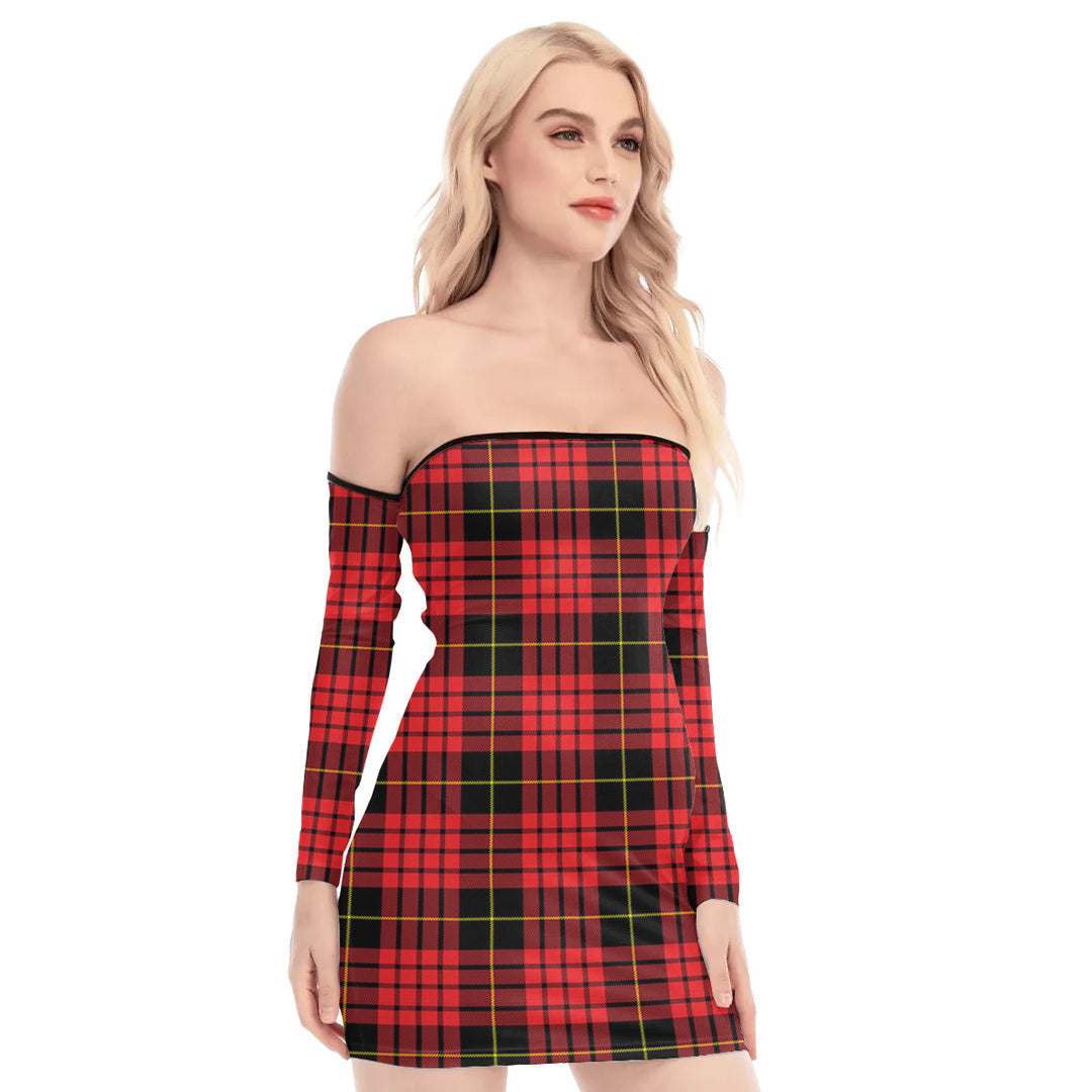 MacQueen Modern Tartan Plaid Off-Shoulder Back Lace-Up Dress