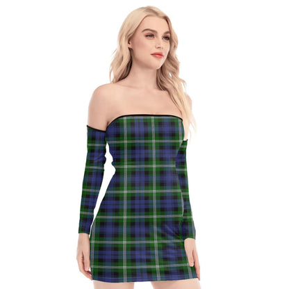 Baillie Modern Tartan Plaid Off-Shoulder Back Lace-Up Dress