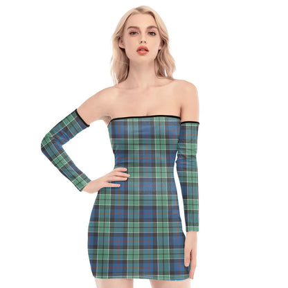 Leslie Hunting Ancient Tartan Plaid Off-Shoulder Back Lace-Up Dress