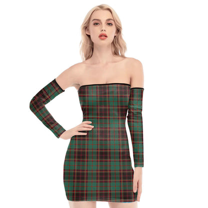 Buchan Ancient Tartan Plaid Off-Shoulder Back Lace-Up Dress