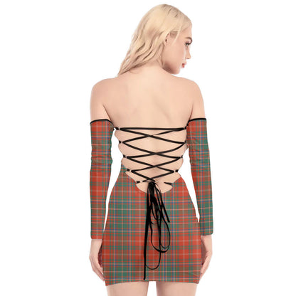 MacDougall Ancient Tartan Plaid Off-Shoulder Back Lace-Up Dress