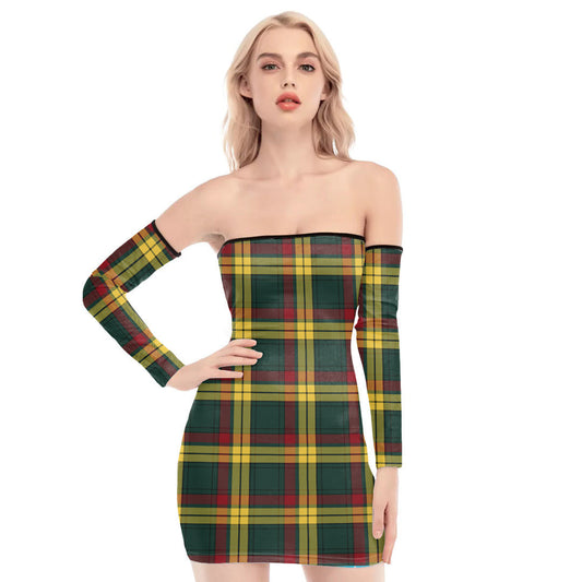 MacMillan Old Modern Tartan Plaid Off-Shoulder Back Lace-Up Dress