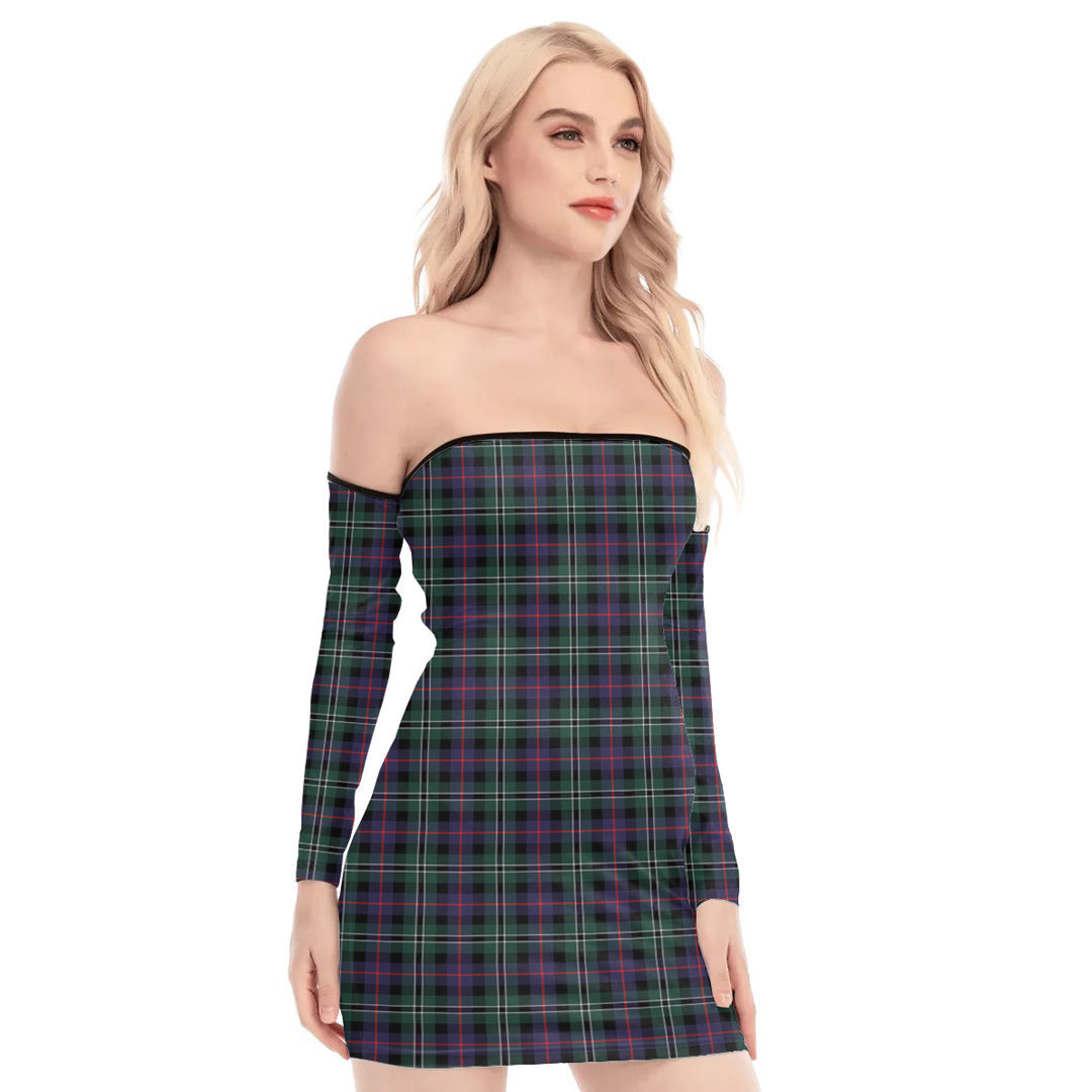 Rose Hunting Modern Tartan Plaid Off-Shoulder Back Lace-Up Dress