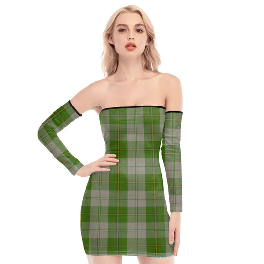 Cunningham Dress Green Dancers Tartan Plaid Off-Shoulder Back Lace-Up Dress