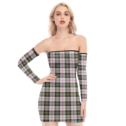 MacPherson Dress Ancient Tartan Plaid Off-Shoulder Back Lace-Up Dress