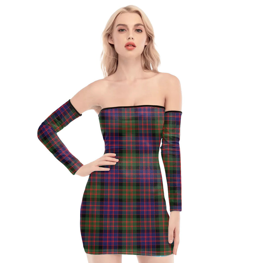 MacDonald Modern Tartan Plaid Off-Shoulder Back Lace-Up Dress