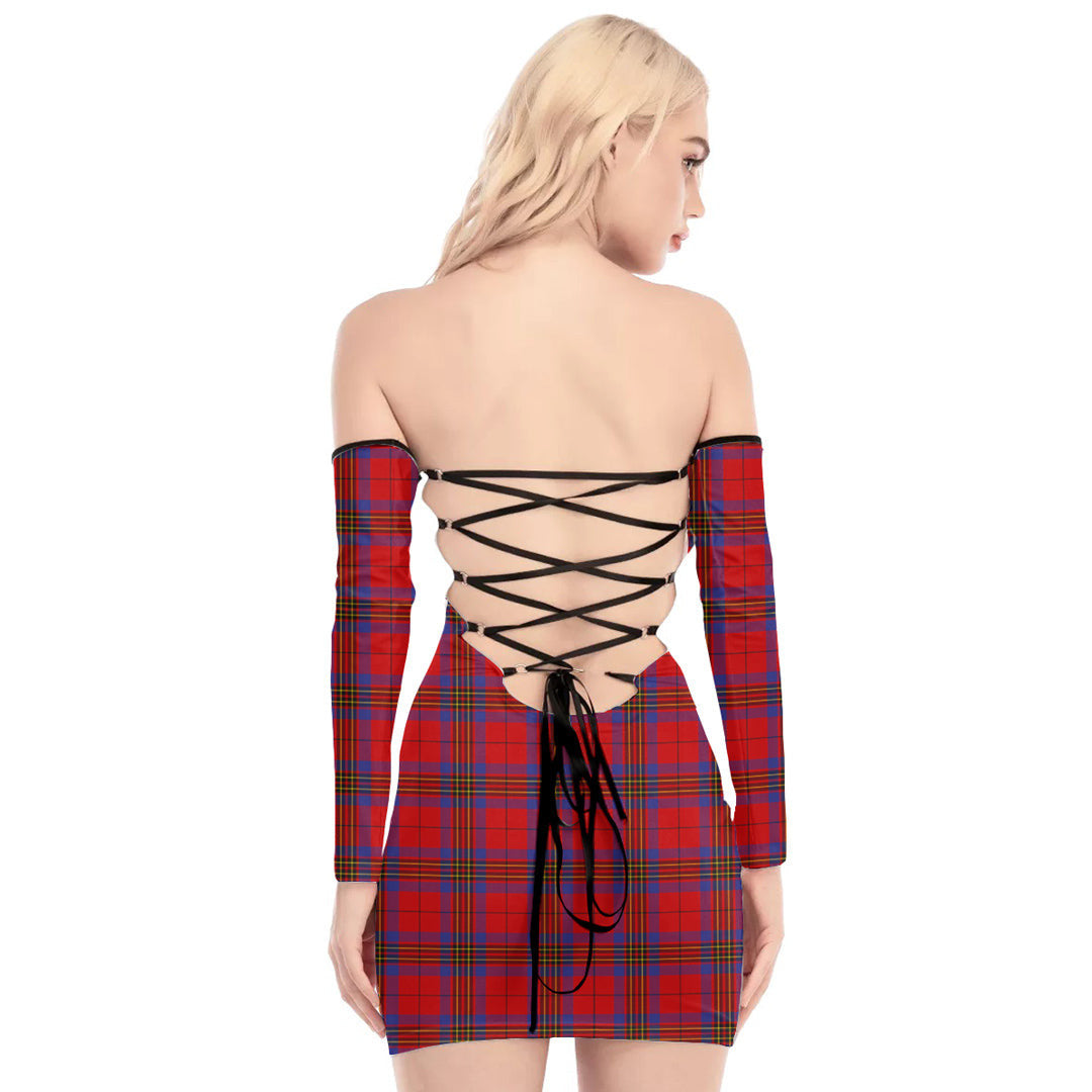 Leslie Modern Tartan Plaid Off-Shoulder Back Lace-Up Dress