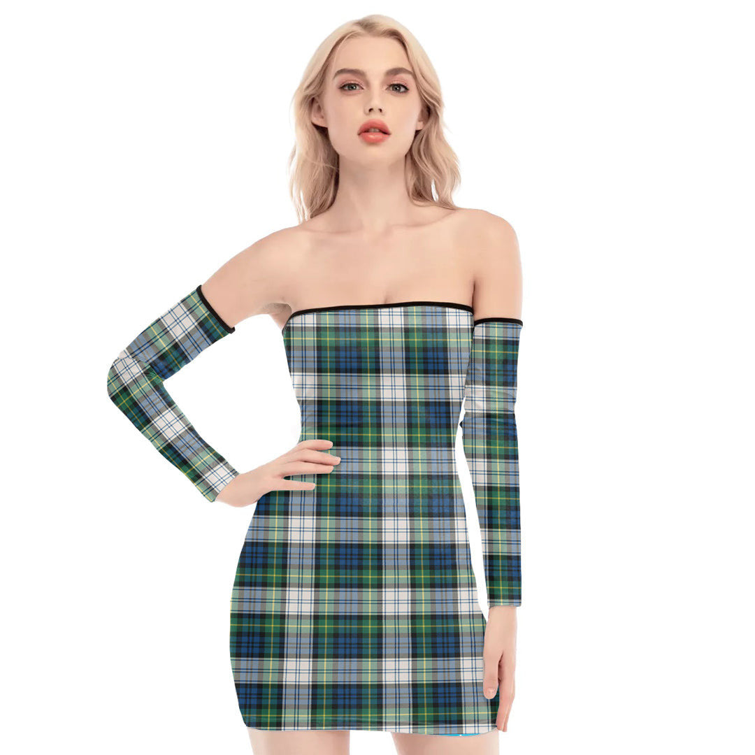 Gordon Dress Ancient Tartan Plaid Off-Shoulder Back Lace-Up Dress