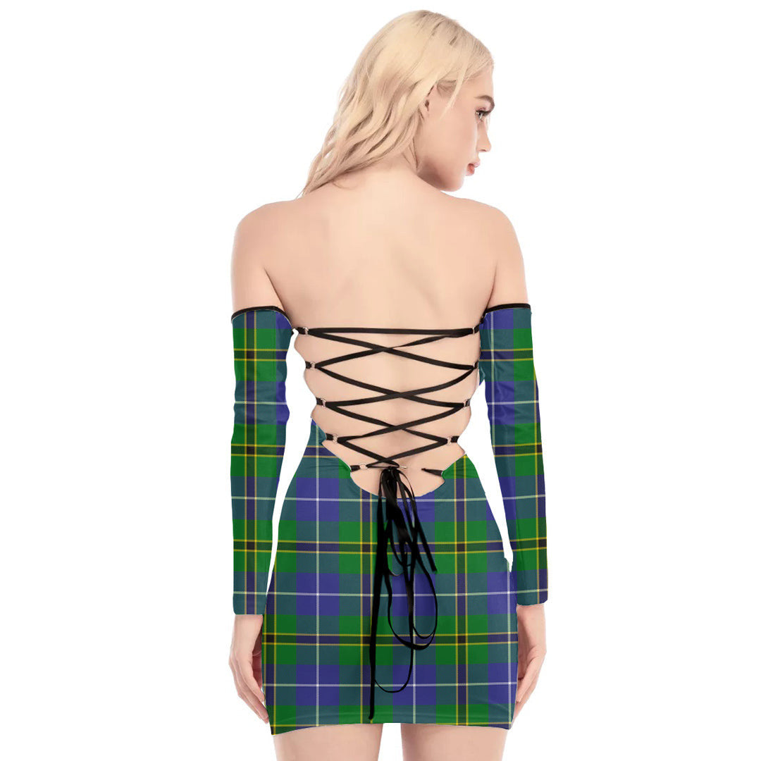 Turnbull Hunting Tartan Plaid Off-Shoulder Back Lace-Up Dress