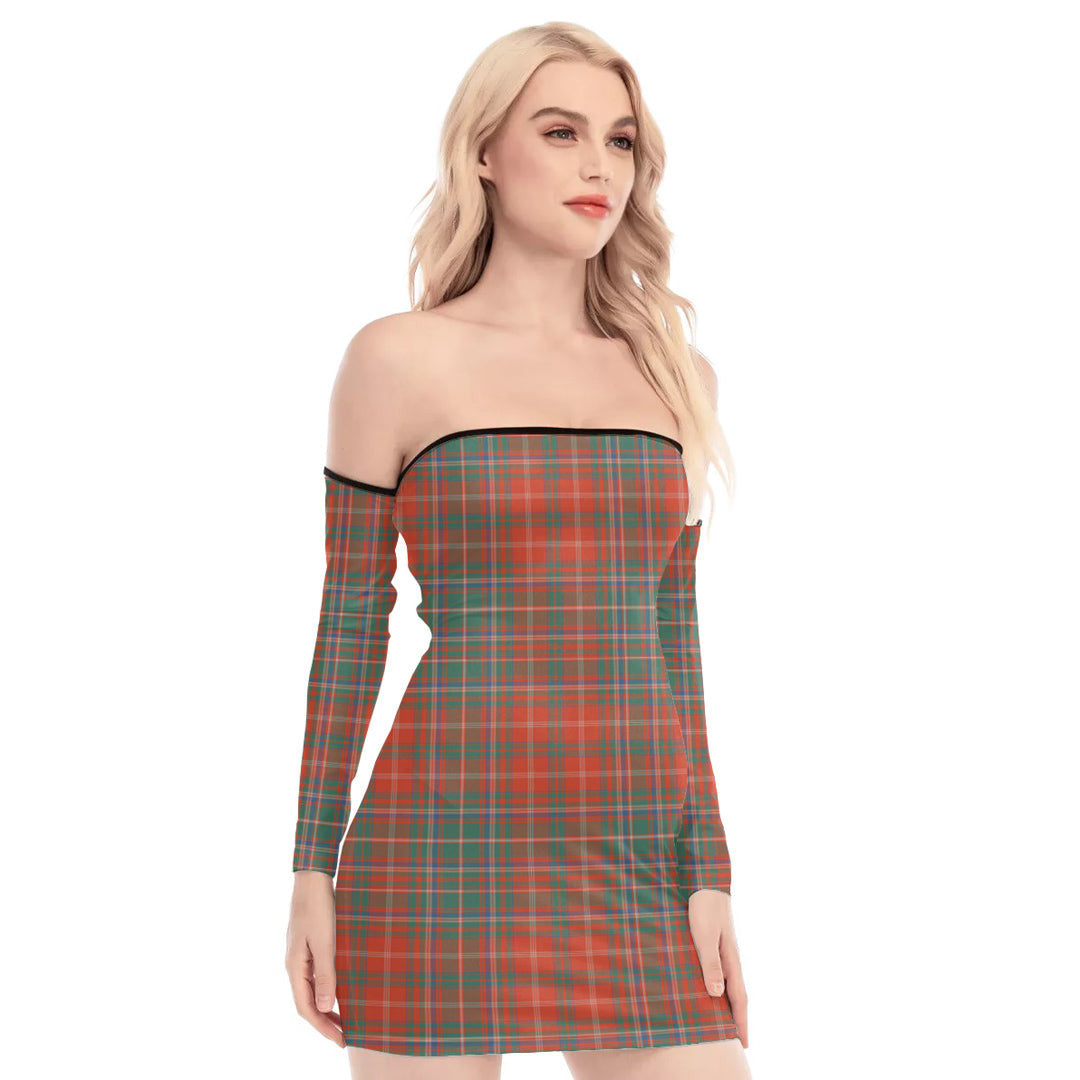 MacDougall Ancient Tartan Plaid Off-Shoulder Back Lace-Up Dress