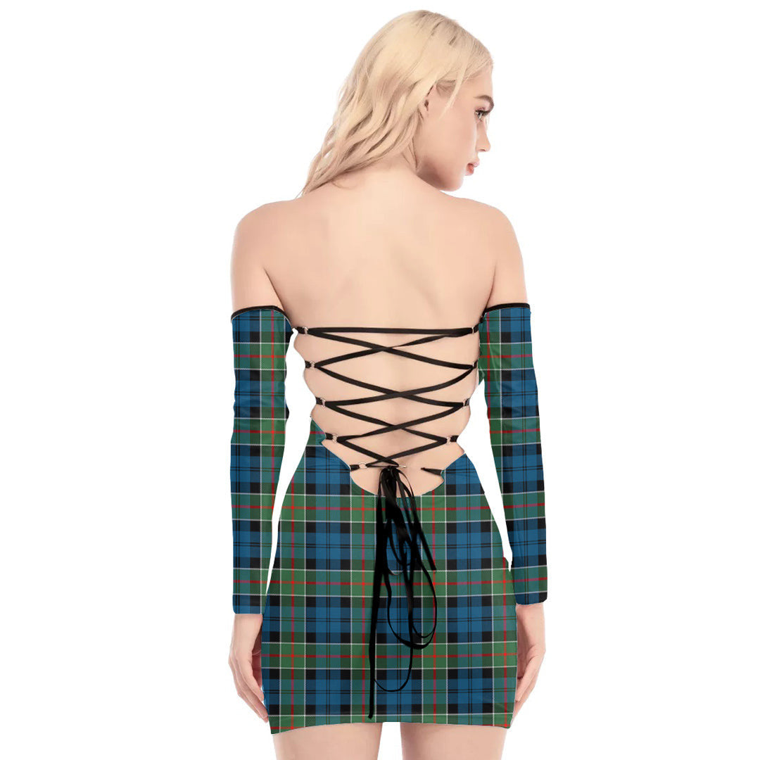 Colquhoun Ancient Tartan Plaid Off-Shoulder Back Lace-Up Dress