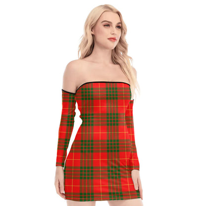 Cameron Modern Tartan Plaid Off-Shoulder Back Lace-Up Dress