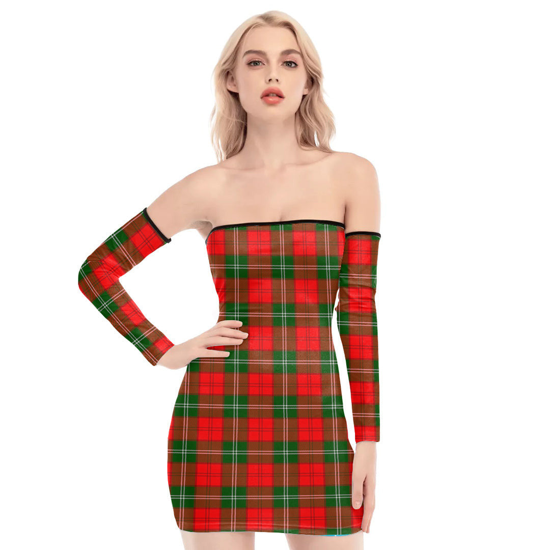 Lennox Modern Tartan Plaid Off-Shoulder Back Lace-Up Dress