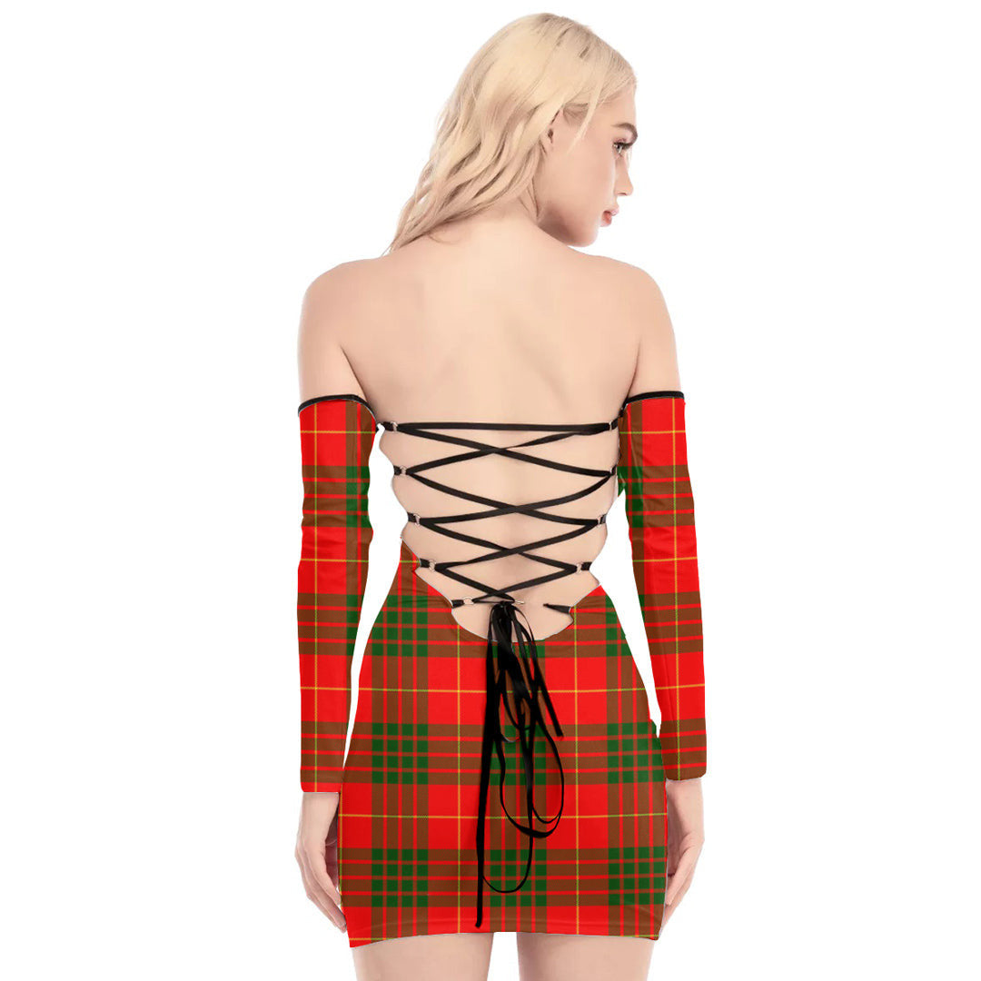 Cameron Modern Tartan Plaid Off-Shoulder Back Lace-Up Dress