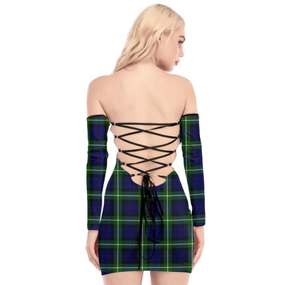 Lamont Modern Tartan Plaid Off-Shoulder Back Lace-Up Dress