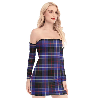 Dunlop Modern Tartan Plaid Off-Shoulder Back Lace-Up Dress