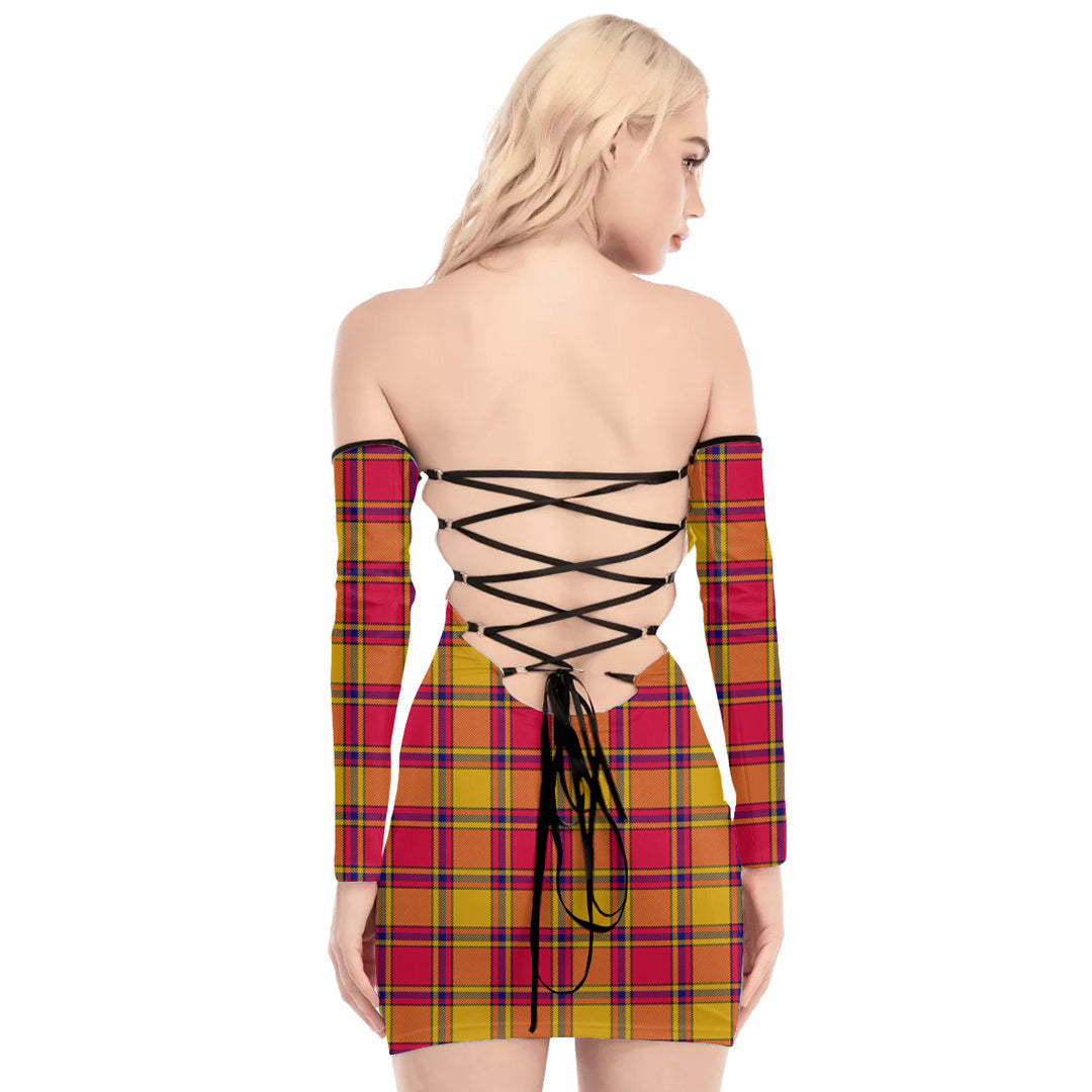 Scrymgeour Tartan Plaid Off-Shoulder Back Lace-Up Dress