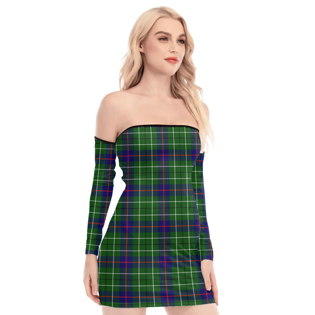 Duncan Modern Tartan Plaid Off-Shoulder Back Lace-Up Dress