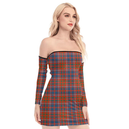 Cameron of Lochiel Ancient Tartan Plaid Off-Shoulder Back Lace-Up Dress