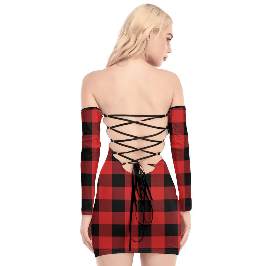 Rob Roy MacGregor Modern Tartan Plaid Off-Shoulder Back Lace-Up Dress