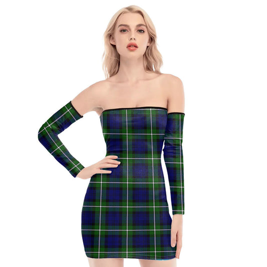 Forbes Modern Tartan Plaid Off-Shoulder Back Lace-Up Dress