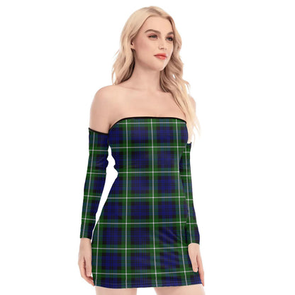 Lamont Modern Tartan Plaid Off-Shoulder Back Lace-Up Dress