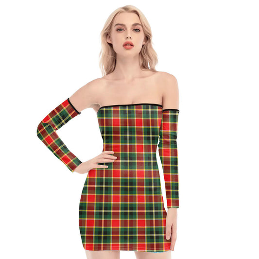 MacLachlan Hunting Modern Tartan Plaid Off-Shoulder Back Lace-Up Dress