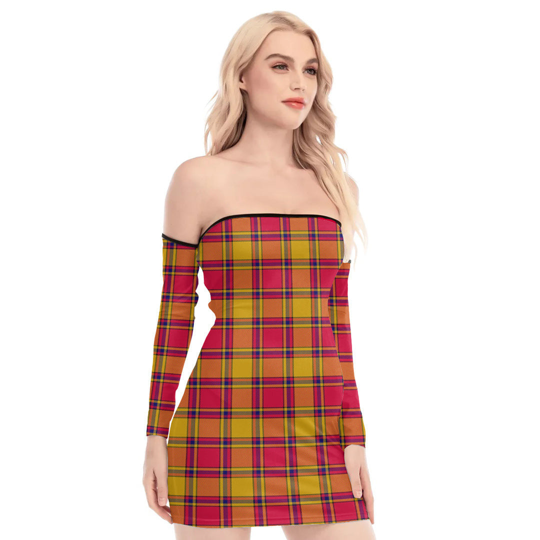 Scrymgeour Tartan Plaid Off-Shoulder Back Lace-Up Dress