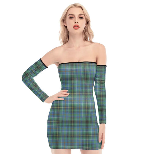 MacInnes Ancient Tartan Plaid Off-Shoulder Back Lace-Up Dress