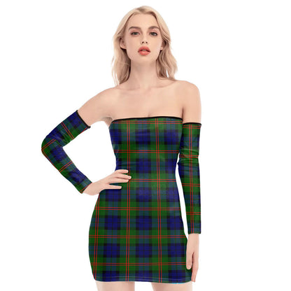 Dundas Modern 02 Tartan Plaid Off-Shoulder Back Lace-Up Dress