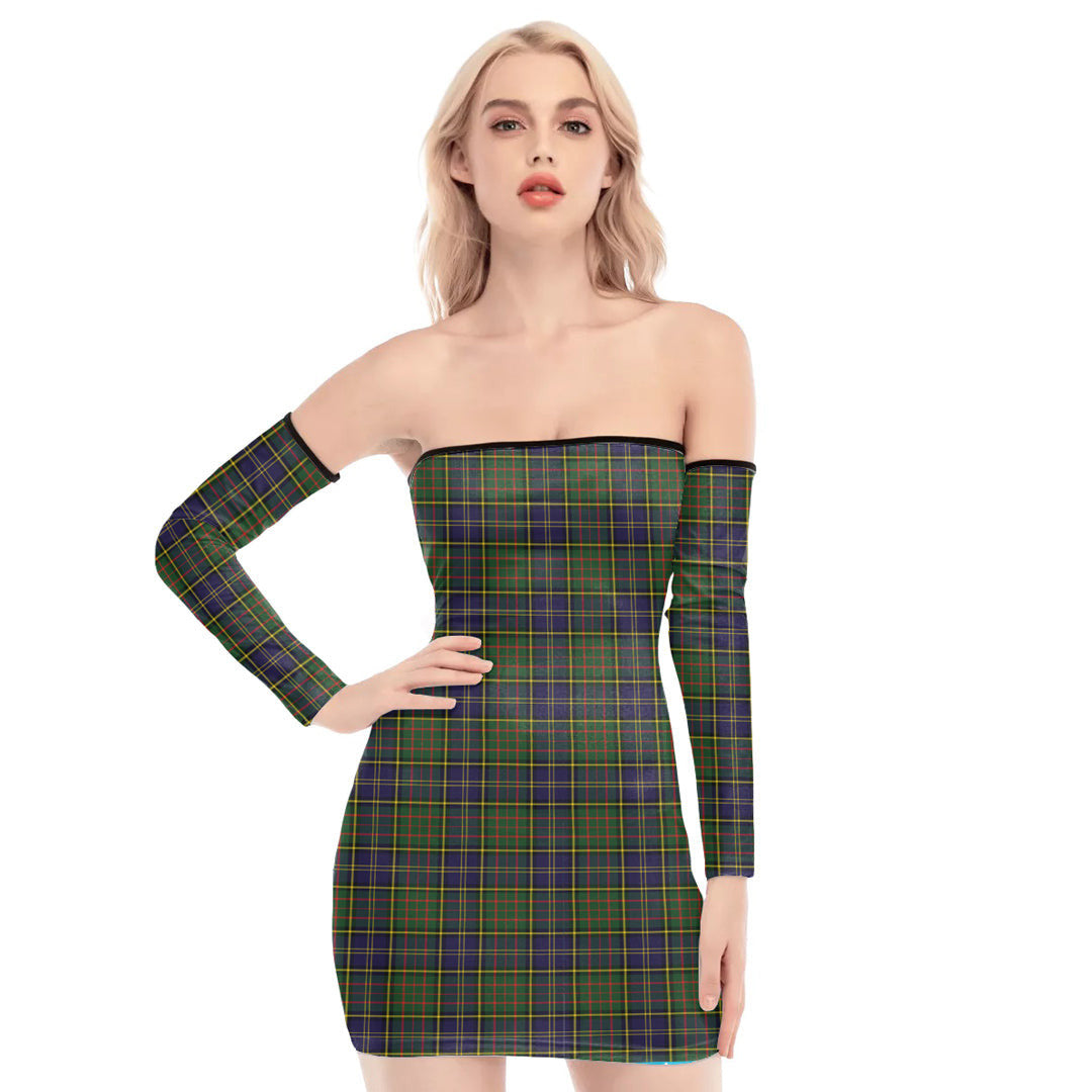 MacMillan Hunting Modern Tartan Plaid Off-Shoulder Back Lace-Up Dress