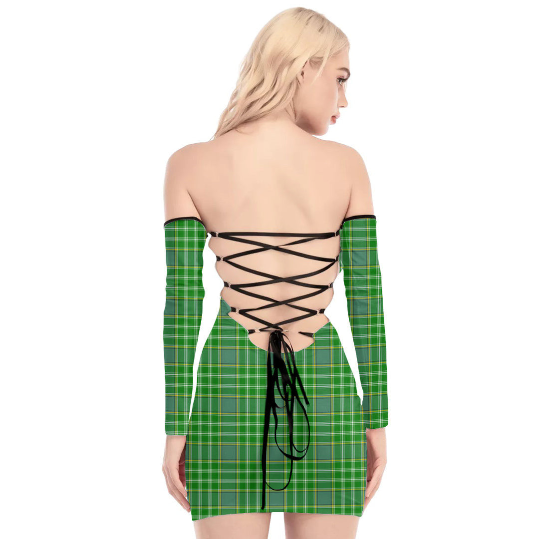 Currie Tartan Plaid Off-Shoulder Back Lace-Up Dress