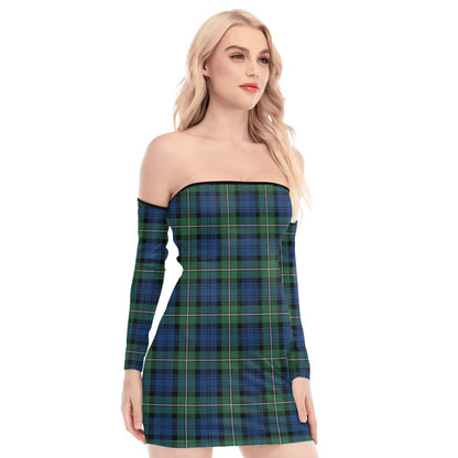 Forbes Ancient Tartan Plaid Off-Shoulder Back Lace-Up Dress