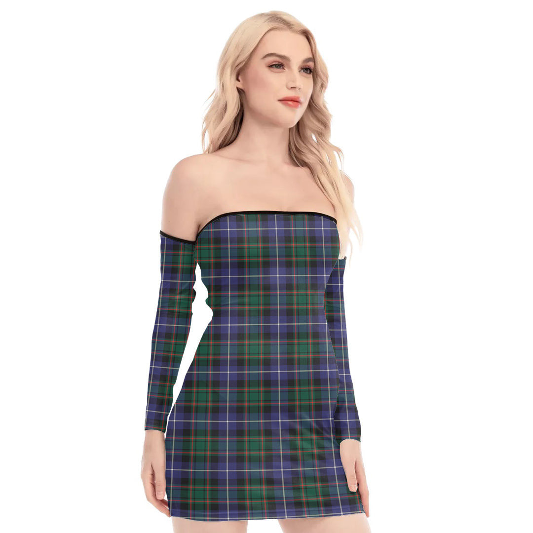 MacRae Hunting Modern Tartan Plaid Off-Shoulder Back Lace-Up Dress