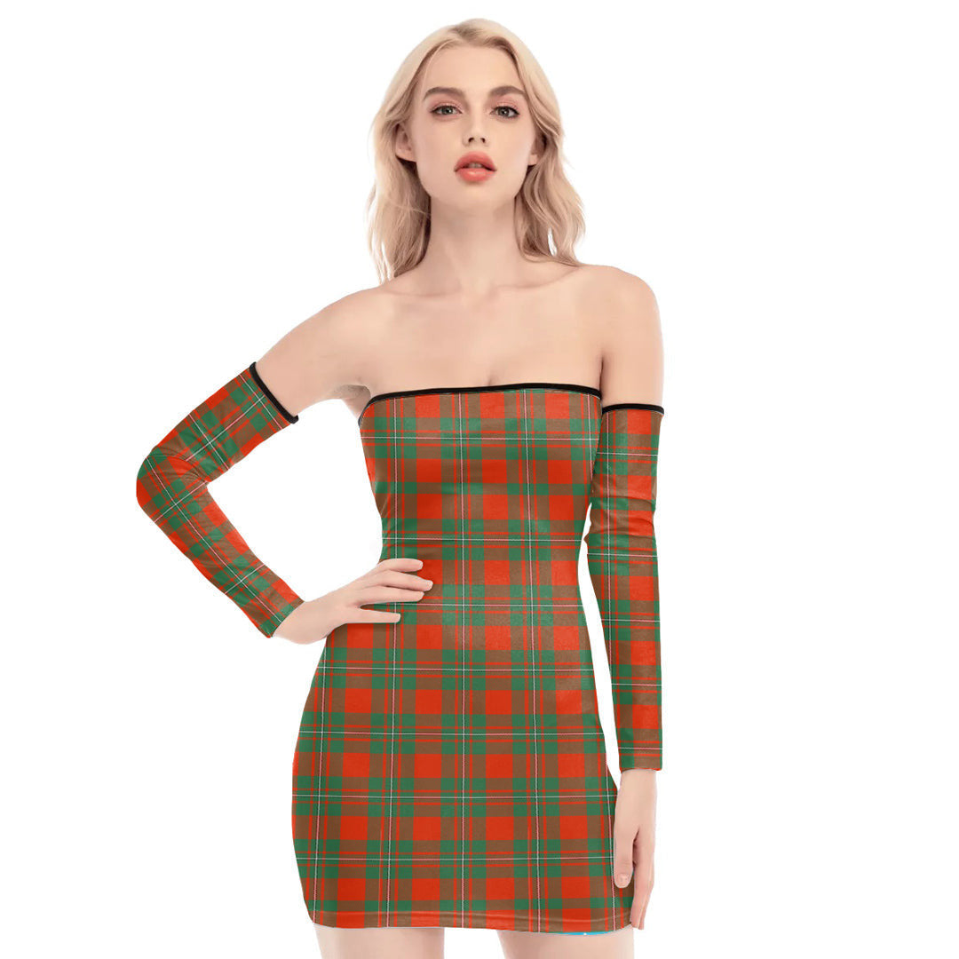 MacGregor Ancient Tartan Plaid Off-Shoulder Back Lace-Up Dress