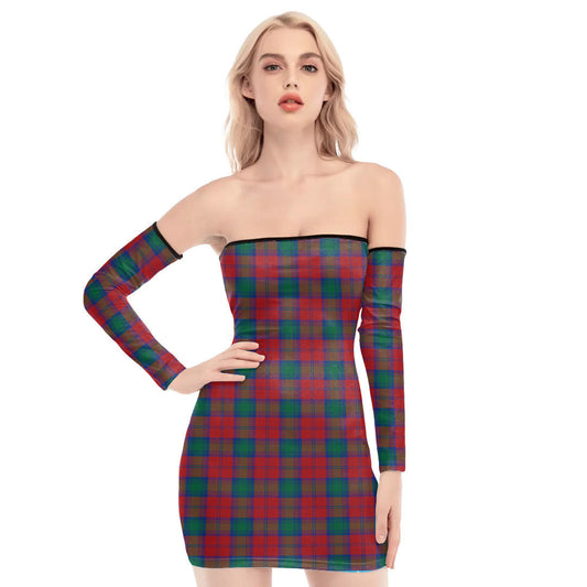 Lindsay Modern Tartan Plaid Off-Shoulder Back Lace-Up Dress