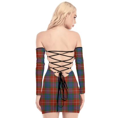 Fraser Ancient Tartan Plaid Off-Shoulder Back Lace-Up Dress